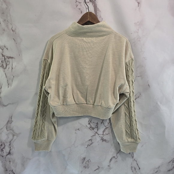 Urban Outfitters Sweatshirt Womens Medium Beige Terry Crop Cable Knit Sleeve - Picture 5 of 10